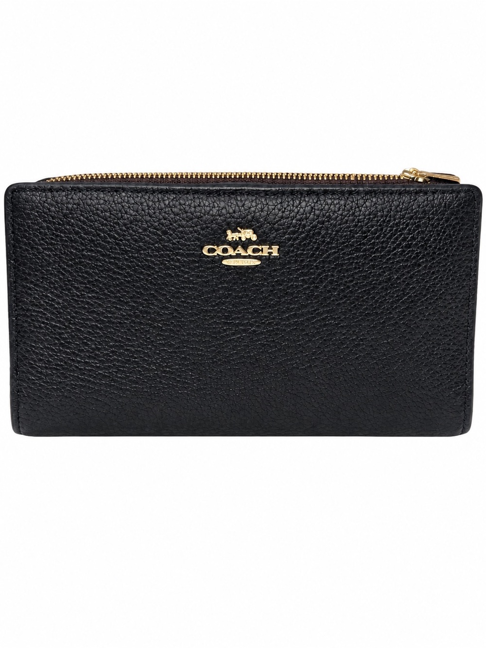🖤Coach Black Pebbled Leather Long Wallet / Accordion Zip Wallet – Gold Hardware